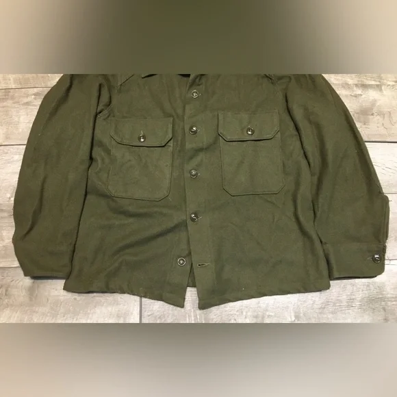 US Army OG-108 Olive Green Heavy Wool Field Shirt Jacket 1950s Vintage Medium